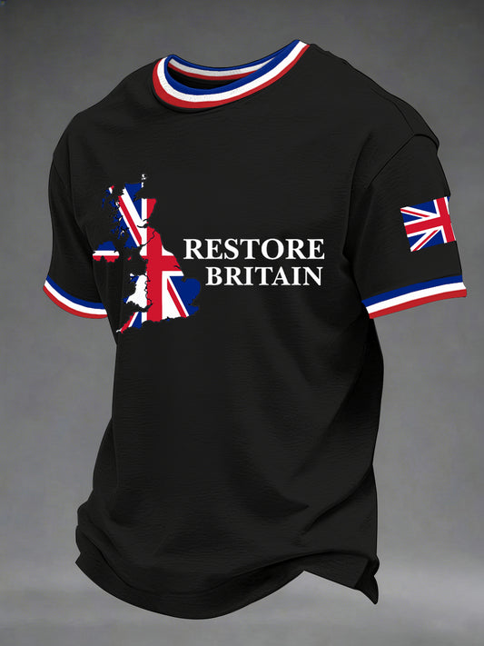 Men's Restore Britain UK Flag Print Casual Tee