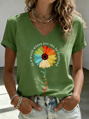 Women's Mental Health Awareness Be Kind Print V Neck T-shirt