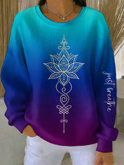 Women's Mental Health Awareness Just Breathe Print  Ribbed Round-Neck Sweatshirt