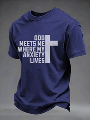 Men's God Meets Me Where Anxiety Live imitation cotton short-sleeved T-shirt