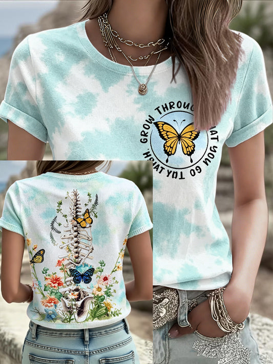Women's Funny Mental Health Floral Art Printed Linen T-shirt