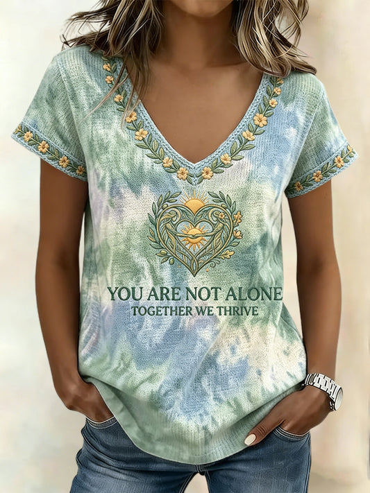 Women's Funny Mental Health Floral Art Printed Linen T-shirt