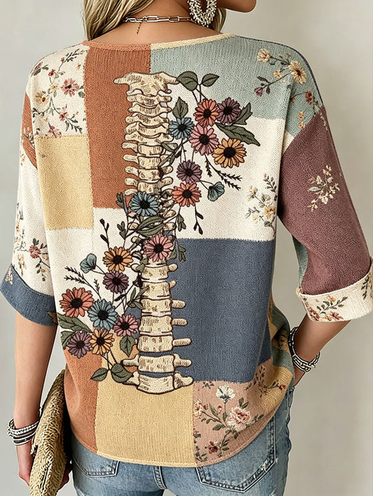 Women's Funny Mental Health Floral Art Printed Linen T-shirt