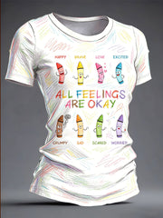 Women's Funny Mental Health Floral Art Printed Linen T-shirt