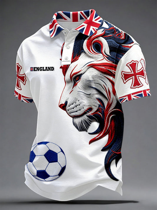 Men's British Football Lion Embroidered Casual Unisex T-shirt