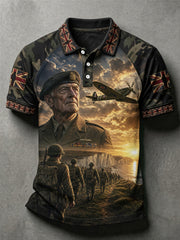 Men's UK Flag Veteran Camouflage Print Casual Polo