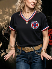 Women's Retro Northern Soul Keep The Faith Print Casual V-Neck Tee