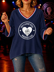 Women's Retro Northern Soul Do I Love You Indeed I Do Print Casual Mid-length Sleeves V-Neck T-Shirt