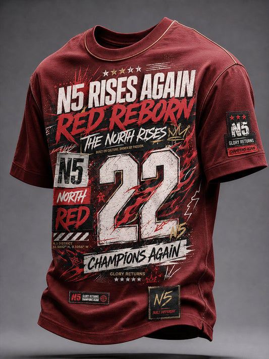 Men's North London 22 Red Reborn Champion Football Lover Printed T-shirt