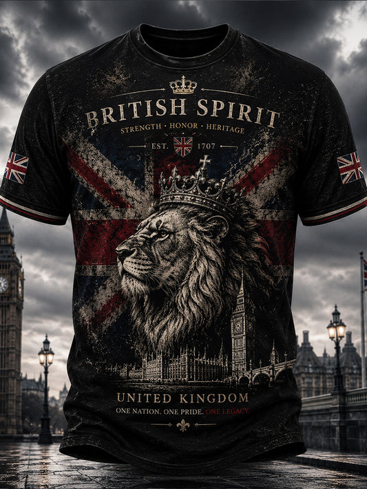 Men's Vintage British Flag Printed Short Sleeves T-shirt