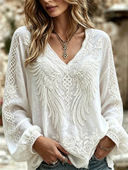 Women's Viking Wings Celtic Knot White Roses Print Cotton-Linen Shirt