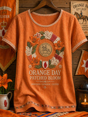 Women's 14 July Orangemens Day FDloral Art Printed Linen T-shirt