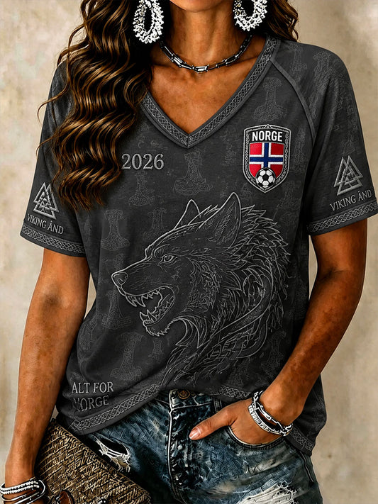 Women's Norwegian Football V-Neck T-Shirts