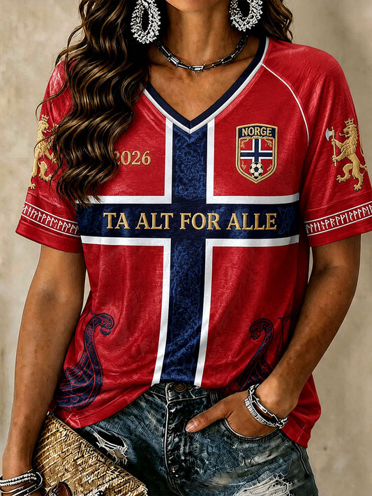 Women's Norwegian Football V-Neck T-Shirts