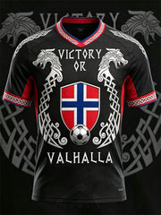 Men's Victory or Valhalla Norway Football Viking Print Jersey V-neck T-shirt