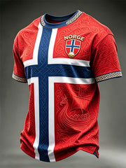 Men's Viking Ship Norway Football & Flag Colorblock Print short sleeves t-shirt