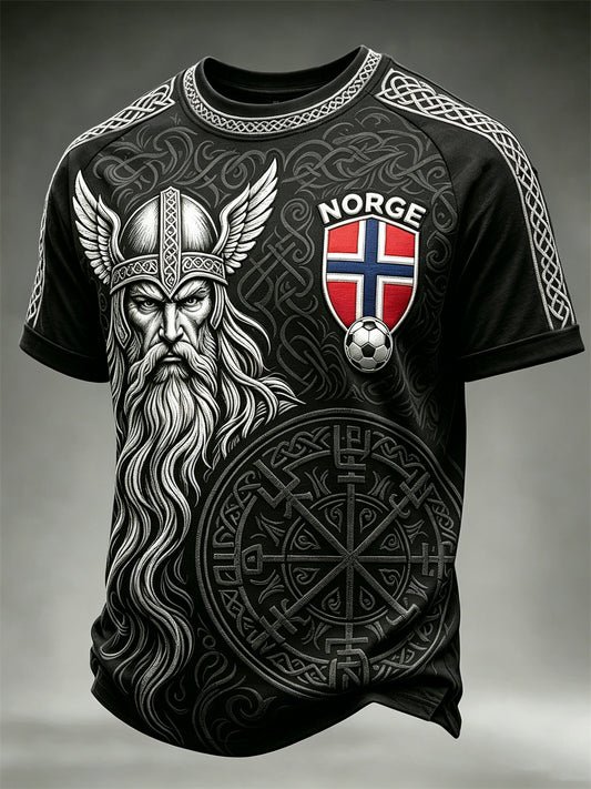 Men's Norge Football Viking Vegvisir Warrior Celtic Print short sleeve t-shirt
