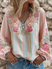 Women's floral print Cotton-Linen Shirt