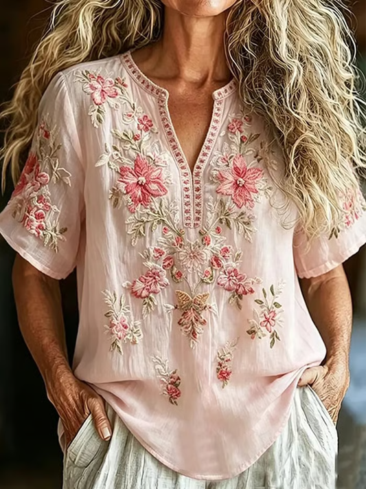 Women's floral print Cotton-Linen Shirt