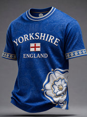 Men's England Yorkshire Day White Roses Art Printed T-shirt