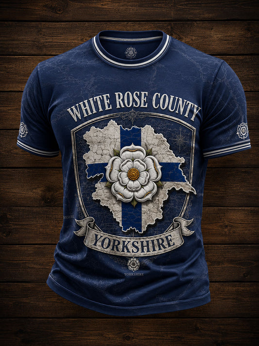 Men's England Yorkshire Day White Roses Art Printed T-shirt