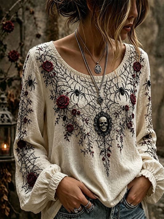Women's Gothic  Rose Floral Cotton Linen Shirt