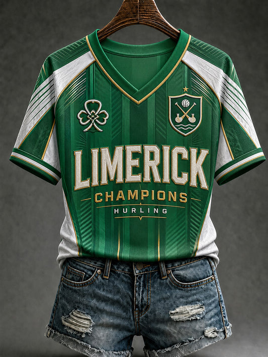 Women's Limerick Hurling Printed V-neck T-shirt