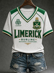 Women's Limerick Hurling Printed V-neck T-shirt