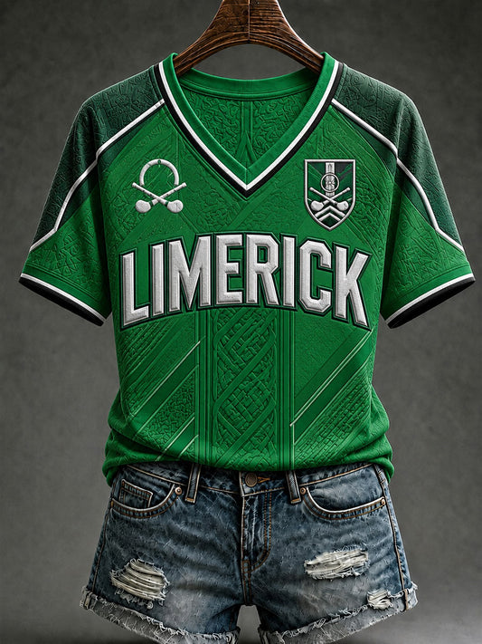 Women's Limerick Hurling Printed V-neck T-shirt