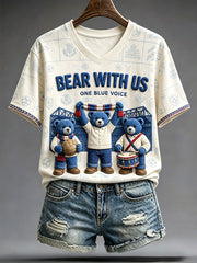 Women's Glasgow Football Lover Blue Bear Art Printed T-shirt