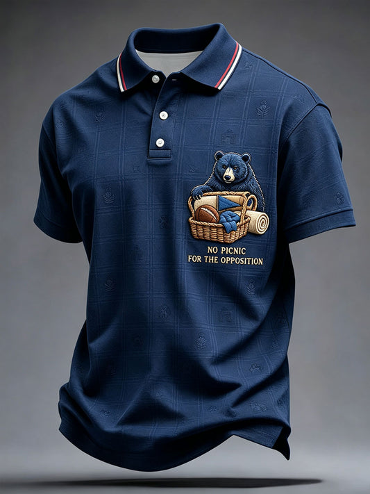 Men's Glasgow Football Lover Blue Bear Art Printed Casual Tops