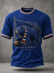 Men's Glasgow Football Lover Blue Bear Art Printed T-shirt