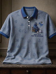 Men's Glasgow Football Lover Blue Bear Art Printed Casual Tops