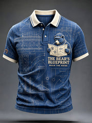 Men's Glasgow Football Lover Blue Bear Art Printed Casual Tops