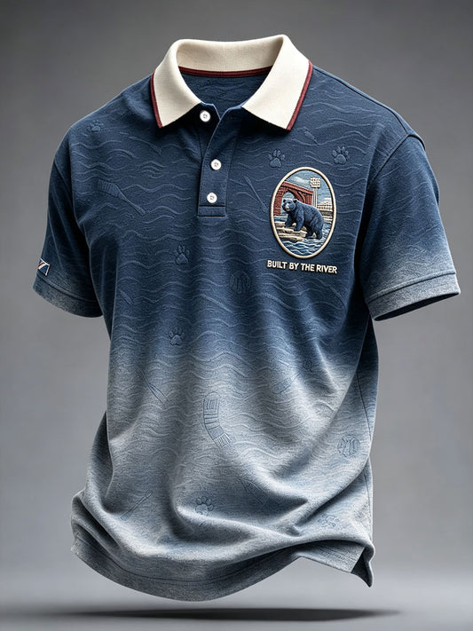 Men's Glasgow Football Lover Blue Bear Art Printed Casual Tops