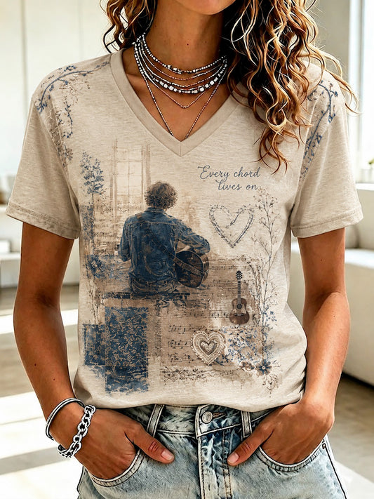 Women's Glen Memory Printed V-neck T-shirt