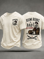 Men's "Rum Runs&Bad Decisions" Fun Pirate Rum Casual T-shirt