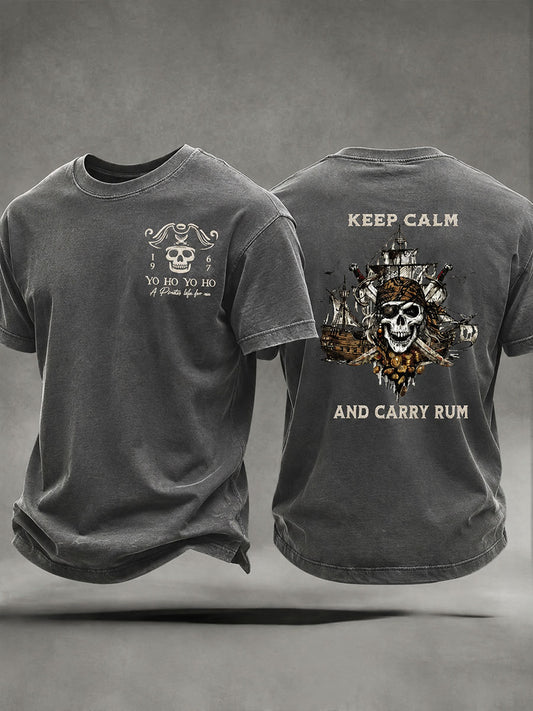 Men's "Keep Calm And Carry Rum" Fun Pirate Rum Casual T-shirt