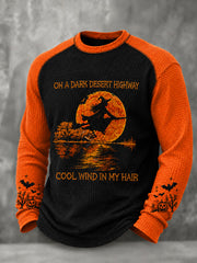Men's Halloween Witch Pumpkin Bat Waffle Long Sleeve Top