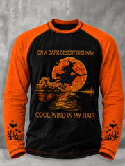 Men's Halloween Witch Pumpkin Bat Printed Long Sleeve T-Shirt
