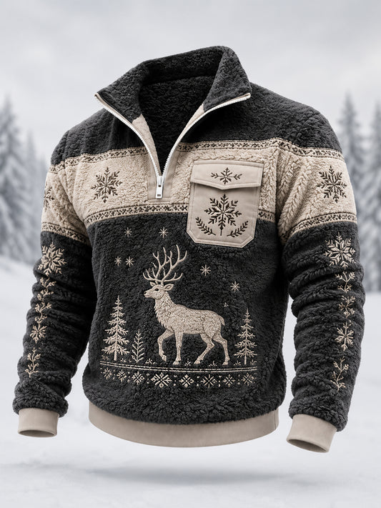 Men’s Nordic Reindeer Heritage Plush Zipper Pullover