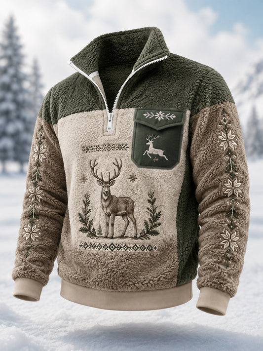 Men’s Nordic Reindeer Heritage Plush Zipper Pullover