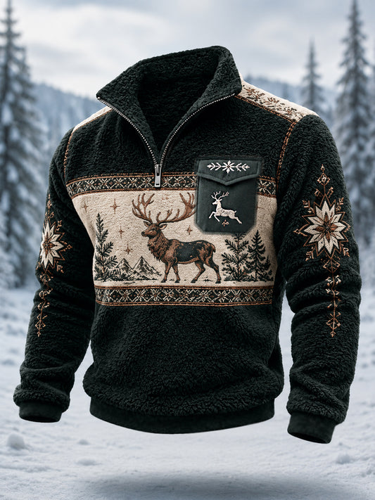 Men’s Nordic Reindeer Heritage Plush Zipper Pullover