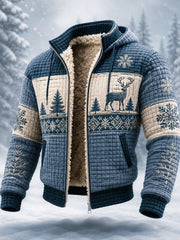Men’s Nordic Reindeer Heritage Plush Zipper Hooded Coat