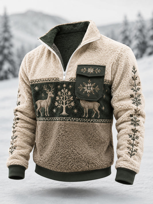 Men’s Nordic Reindeer Heritage Plush Zipper Pullover