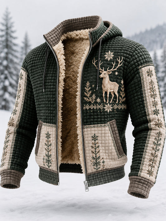Men’s Nordic Reindeer Heritage Plush Zipper Hooded Coat