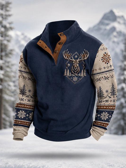 Men's Winter Moose Print Casual Pullover