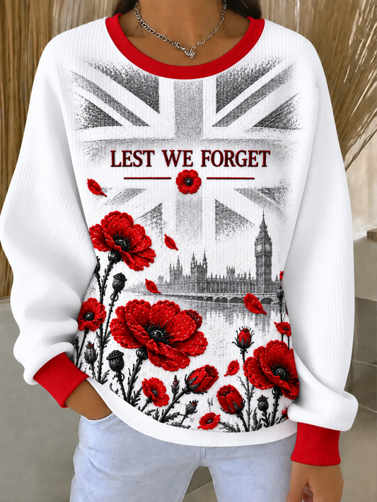 Women's Remembrance Day Ribbed Round-Neck Sweatshirt