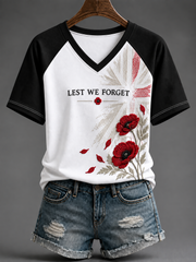 Women's Remembrance Day V-neck Off-shoulder Short-sleeved T-shirt