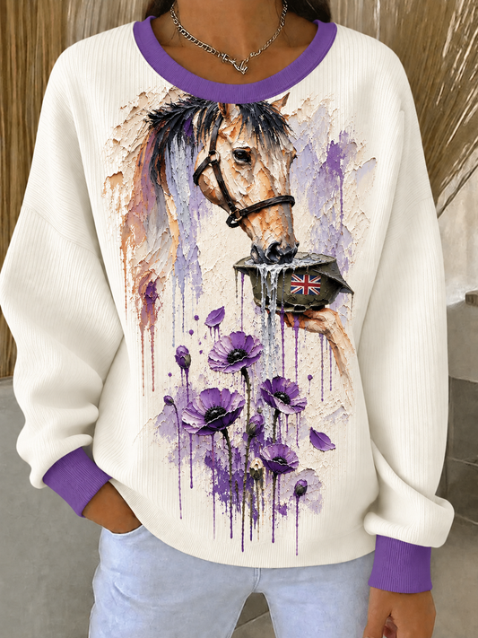 Women's Remembering The Animals Of War Ribbed Round-Neck Sweatshirt